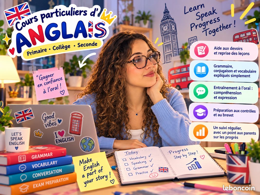 Cours d'anglais et soutien scolaire primaire, collège (image 1)