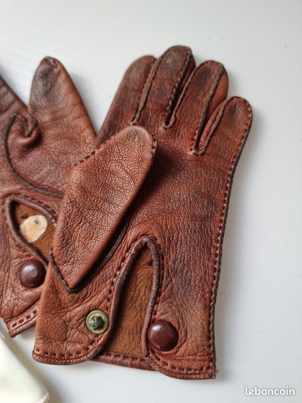 Paire De Gants Vintage Femme – Imitation Cuir Et Acrylique, Taille 6,5, Couleur Cognac
