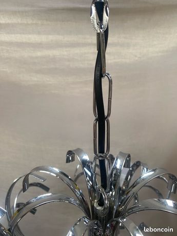 Plafonnier araignée années 50 - Lampe vintage en laiton et aluminium - Lustre rockabilly - France