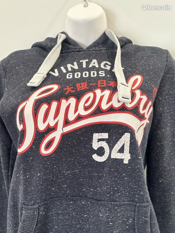 Sweat Capuche Superdry Femme – Graphique Spell Out Star – Taille 12 – Bleu