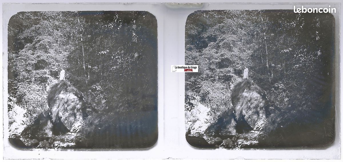 Plaque De Verre Stéréo – Photo Montagne Femme – Positif Noir & Blanc 6x13 Cm – France 1900