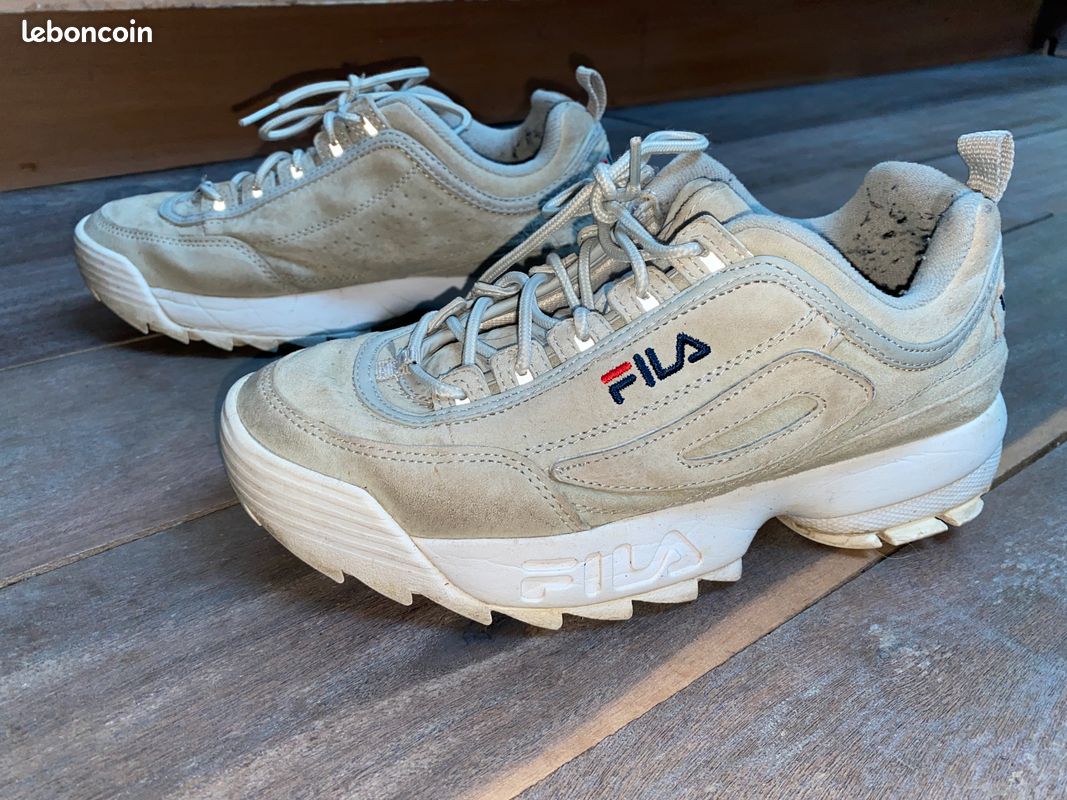 Fila Disruptor 40 basket cuir grège Gray Violet TB état Chaussures