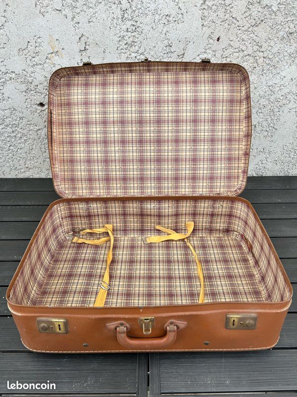 Valise Vintage Originale Années 50 - Coque Rigide Grise, Style Art Déco Voyage