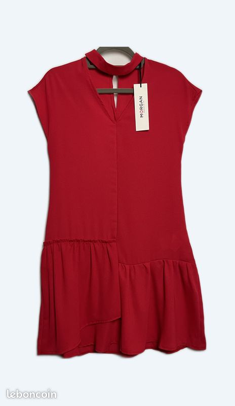 Robe courte Morgan Taille 38 Rouge Volants asymétriques NEUF
