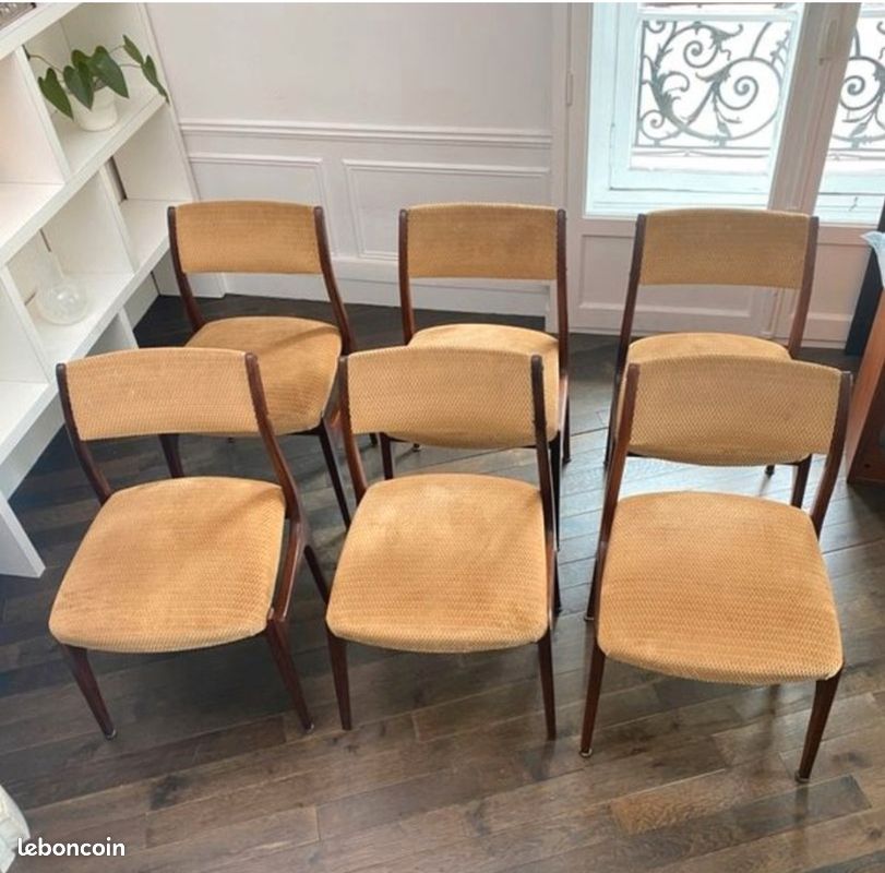 Suite de 6 chaises scandinaves en teck & velours sable dans le goût d’Erik Buch - Vintage des années 60’s (image 4)