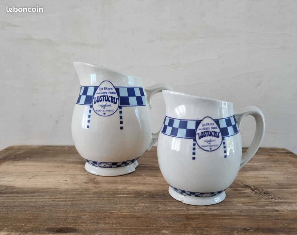 Pichet Lustucru En Céramique Bleue – Vintage, Pot à Lait, Décoration Ancienne