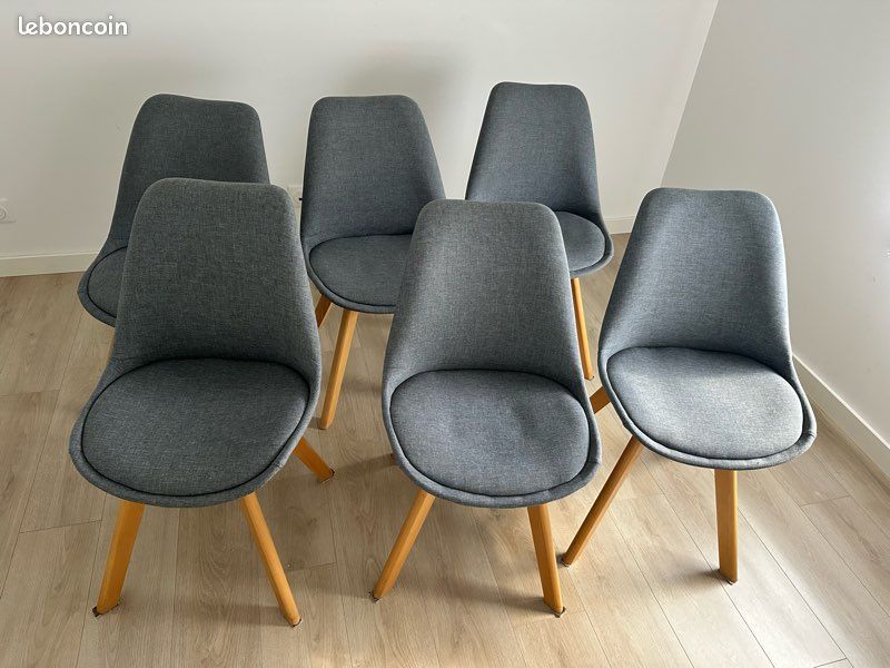Chaises en tissu gris foncé et hêtre (image 1)