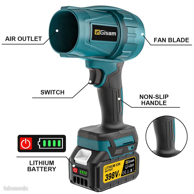 Souffleur Turbo Jet Fan Gisam Neuf - 200 m/s - 1500W - 2 Batteries (image 7)