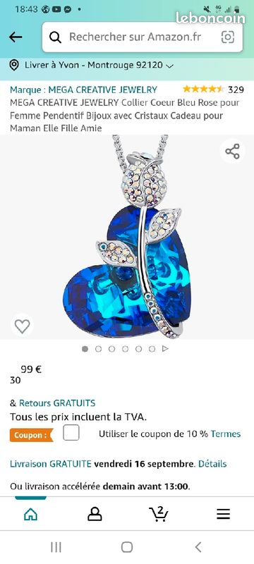 Collier Coeur Bleu Femme Amazon (image 1)