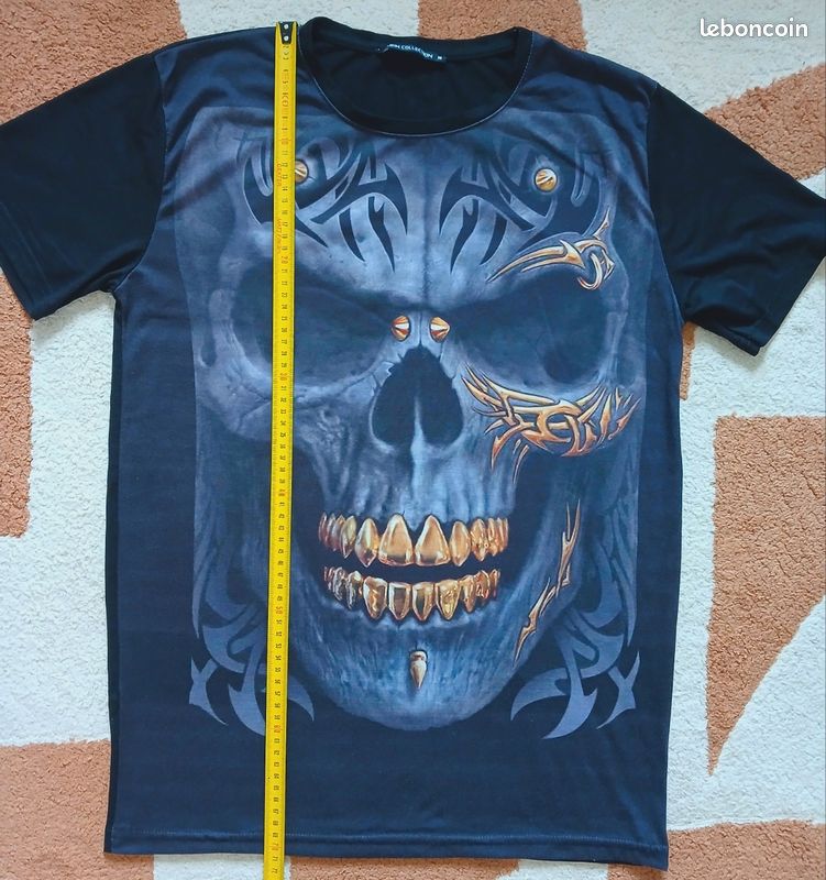 T-shirt Homme Crâne Cool – Gris, Coton Bio, Taille M, Style Décontracté
