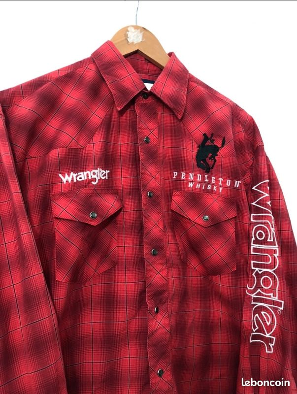 Chemise Cowboy Western Rouge Wrangler - Taille Large, Occasion Très Bon état