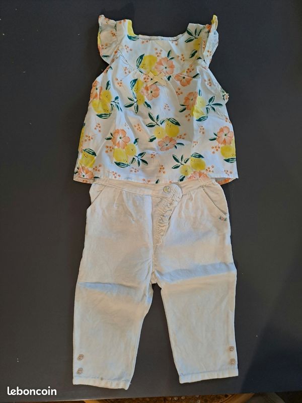 Taille 12 mois Sergent Major Ensemble Pantalon + haut coton / lin (image 1)