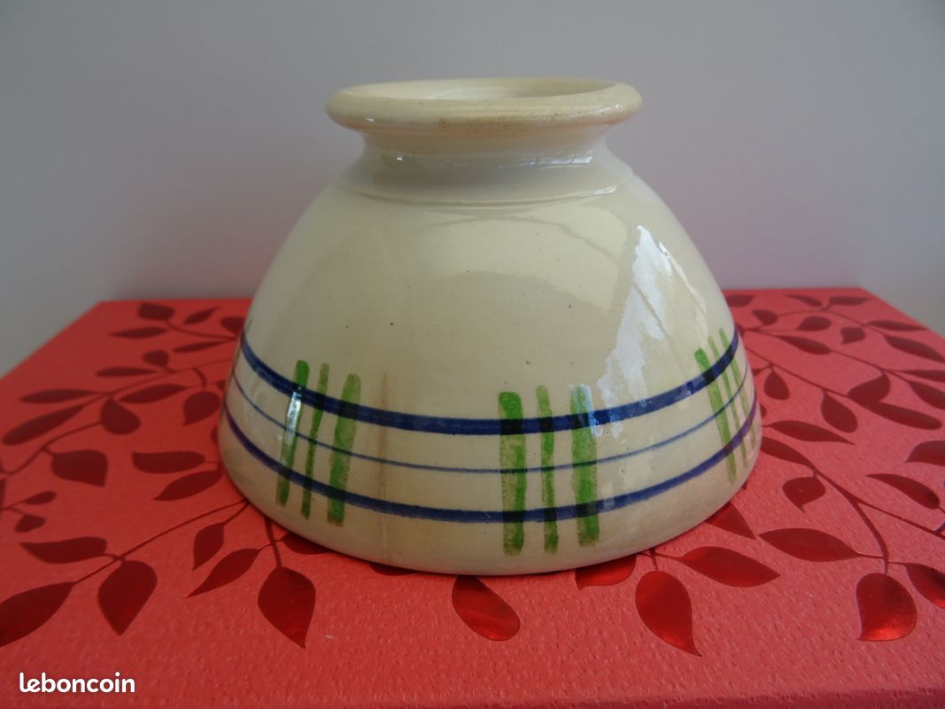 ANCIEN PETIT BOL DIGOIN SARREGUEMINES France- motifs carreaux style "nappe" bleus et verts (image 7)