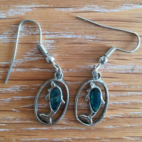 Boucles D'oreilles Dauphin En Nacre Abalone - Argent 925, Neuf Avec étiquettes