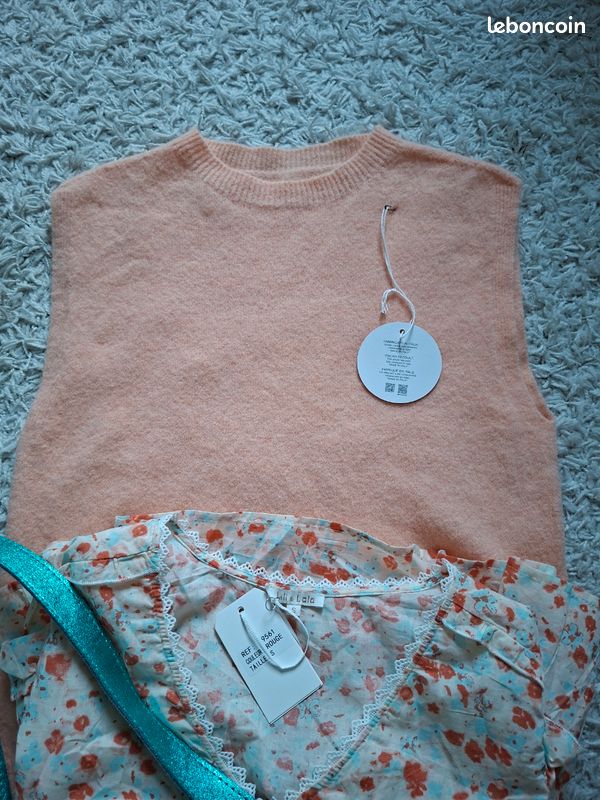 Pull débardeur avec alpaga,orange pâle, abricot, TU (34 à 40), dimensions photos, tout neuf (image 6)