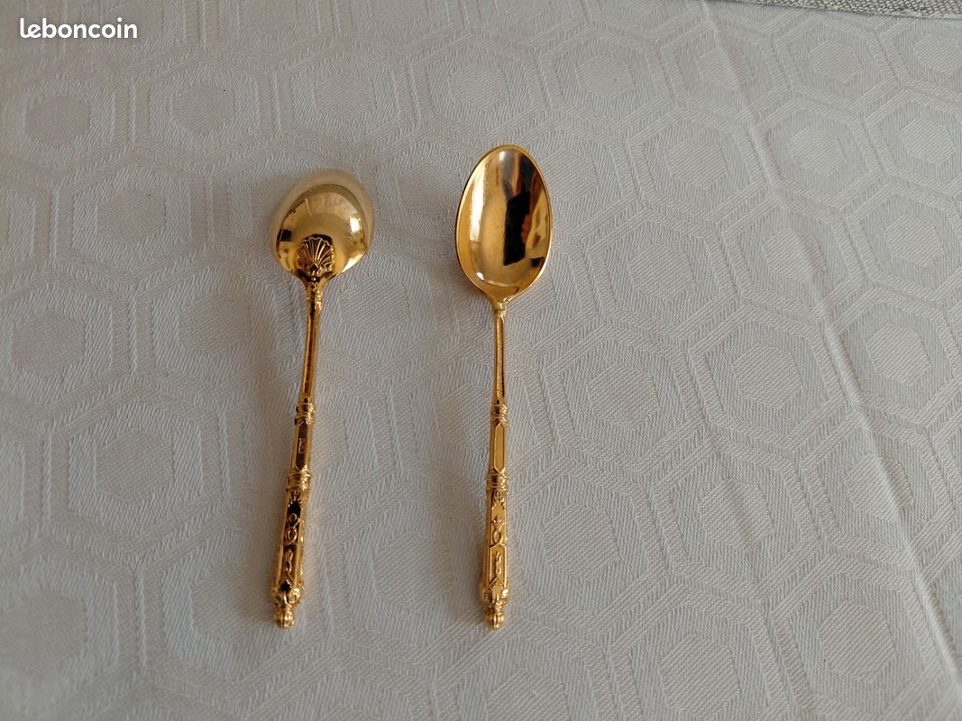 12 Petites Cuillères à Moka Dorées SFAM – Modèle Russe Orfèvre