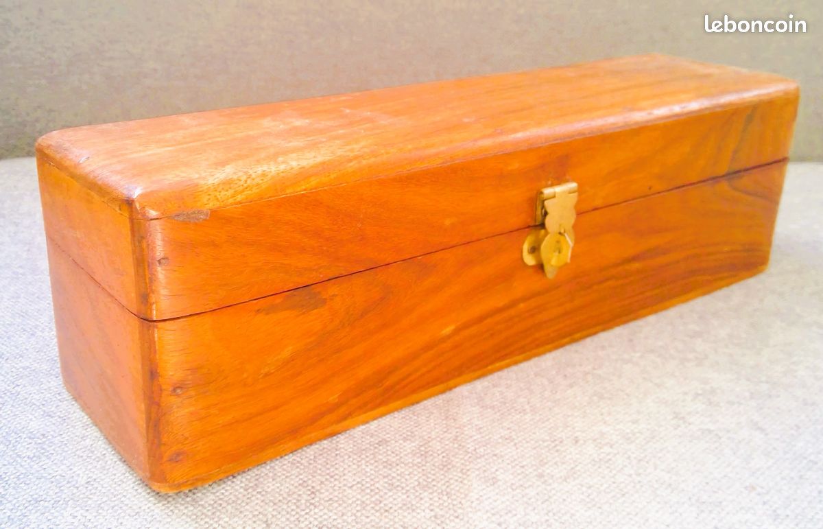 Ancien plumier en bois verni, coffret ou boîte en bois massif (image 2)