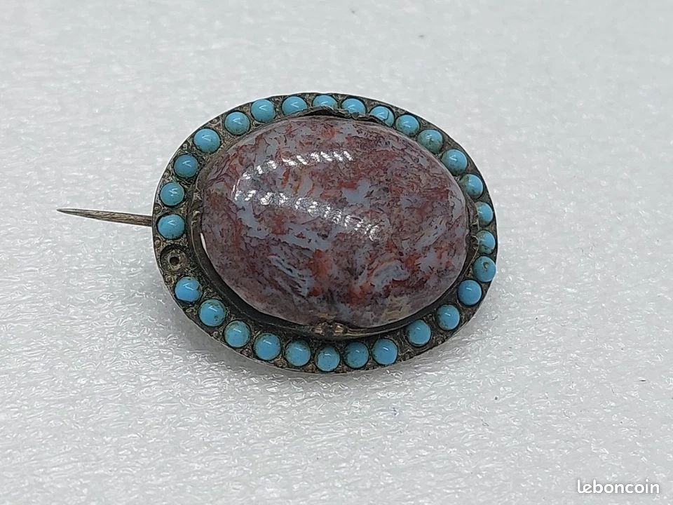 Broche-pendentif Ancienne En Argent Et Turquoise - Bijou Vintage - Occasion