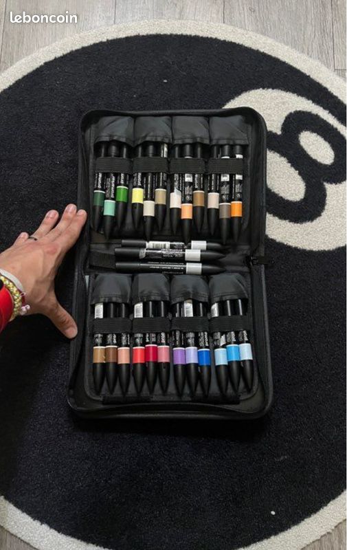 Trousse Promarker Winsor & Newton – environ 27 marqueurs à alcool double pointe – illustration, manga, design, tatouage – très bon état (image 1)
