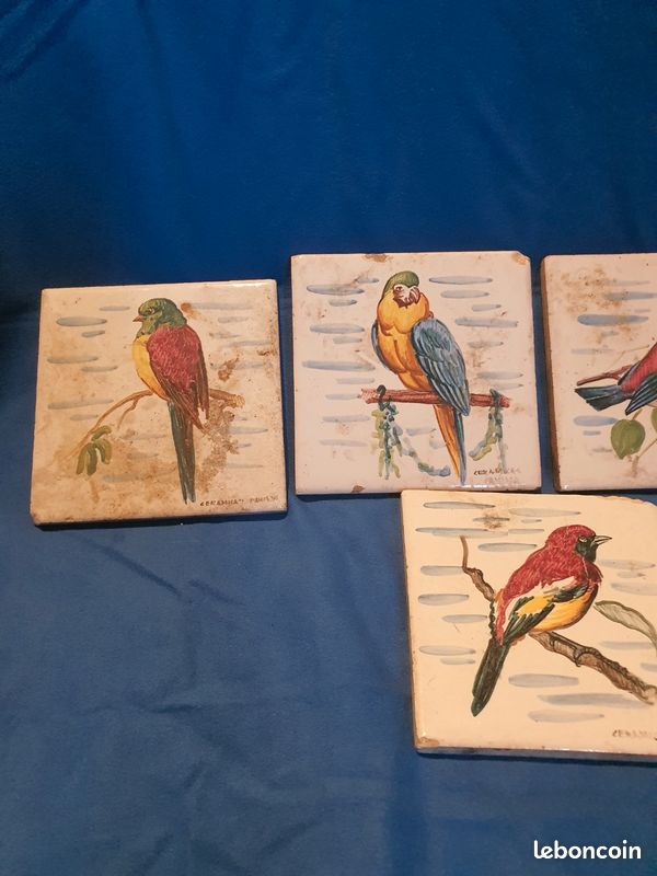 Lot de 5 carreaux ancien thèmes oiseaux (image 2)