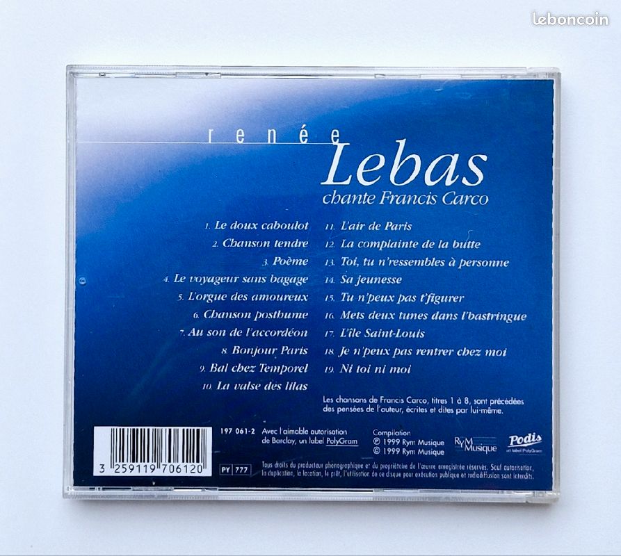 💿 cd - renée lebas - chante francis carco (image 2)