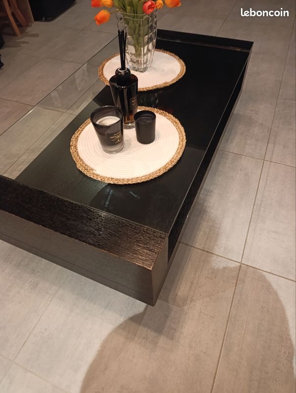 Table basse bois, plateau en verre (image 2)