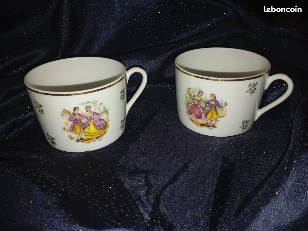 2 tasses porcelaine de Limoges manufacture La Reine (image 3)