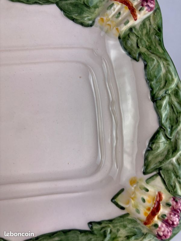 Plat à Asperges Barbotine Portugaise Pour Silea | Longueur 33,5 Cm | Occasion Bon État