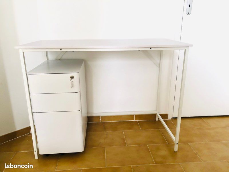 Ensemble neuf de bureau et caisson en bois et métal blancs (image 4)