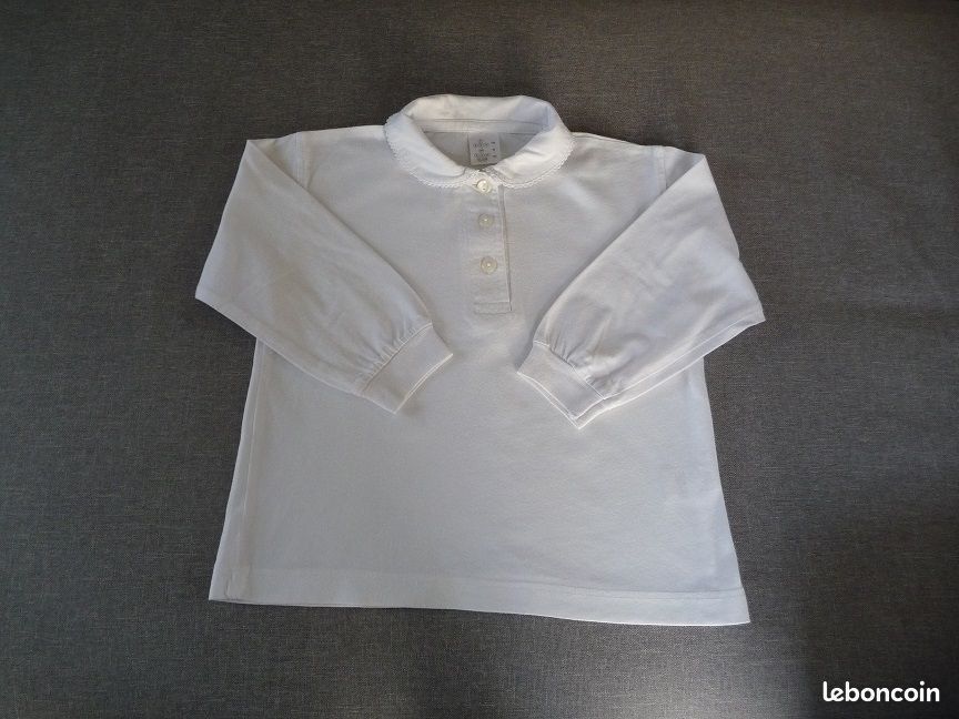 Polo blanc manches longues taille 4 ans (image 2)