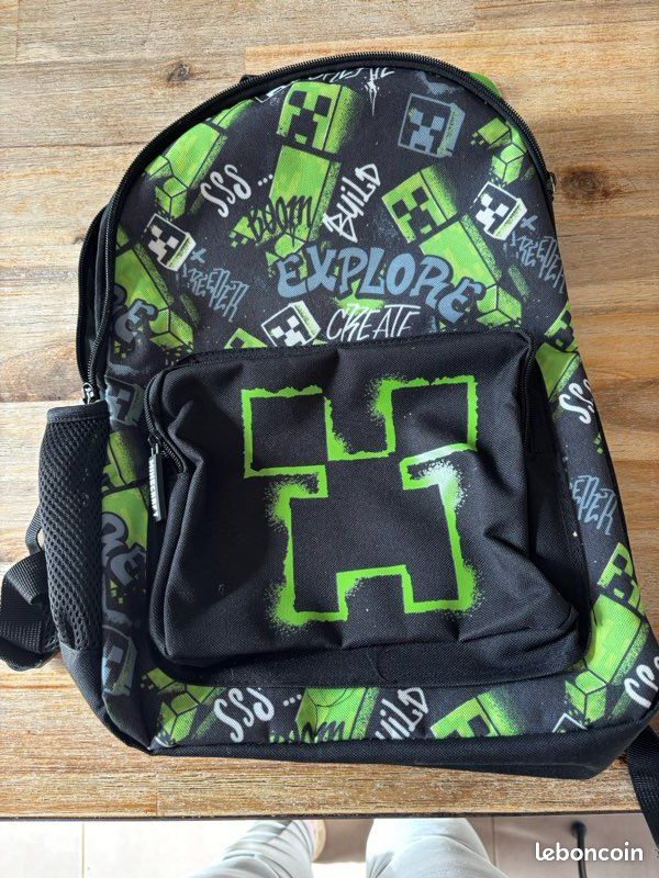 Minecraft Pixel Creeper percée Gris Sac à dos garçons Sac d'école