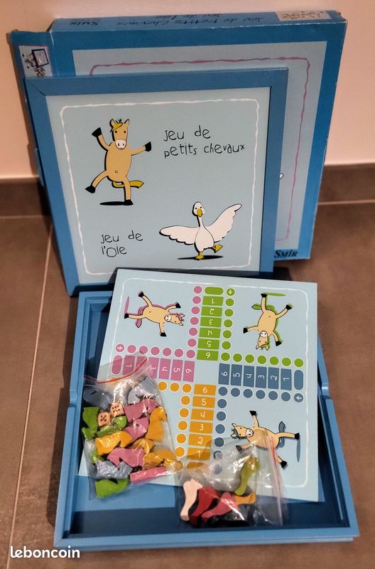 Coffret En Bois Smir – 5 Jeux Traditionnels Vintage : Oie, Petits Chevaux, Échecs, Backgammon, Dames – Plateaux Coulissants – Dès 6 Ans