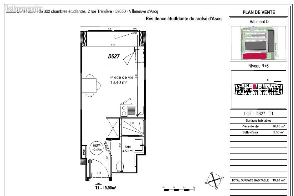 Appartement 1 pièce 19 m² · à Villeneuve-d'Ascq · 19 m² · 379 €/mois