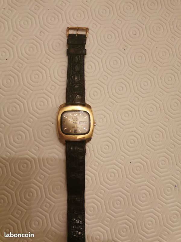 Montre Vintage HEURLUX Pour Femme - Mouvement Mécanique, Boîtier Plaqué Or, Bracelet Cuir