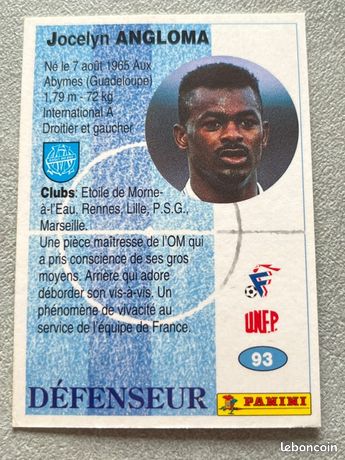Carte Joueur PSG Jocelyn Angloma - Saison 1990-91 - Collection Football