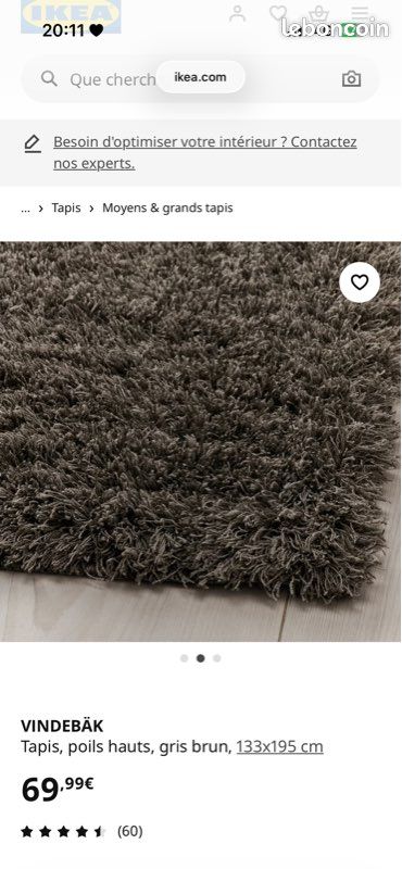 Tapis VINDEBÄK gris foncé 120x180 cm (image 1)