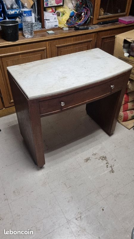 Coiffeuse bois+ plateau marbre. L: 80cm, l:41cm, H:72cm. Hauteur coiffeuse avec miroir 130cm (image 1)