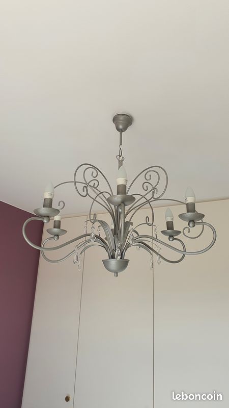 Superbe lustre 6 branches Keria Luminaires – métal patiné & pampilles – style chic / moderne (image 2)