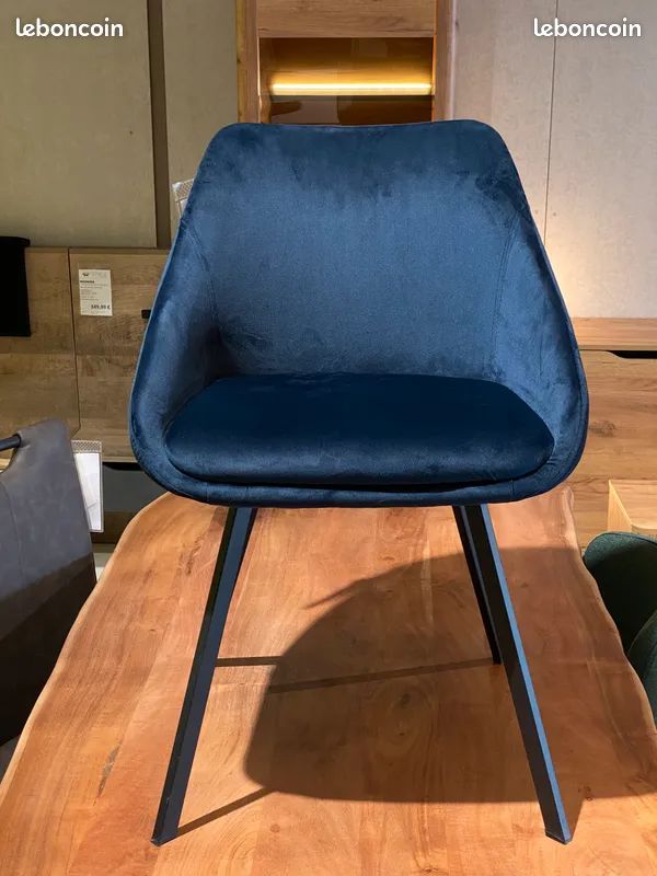 ⭐Lot 2 Chaises / Fauteuils ADAM VELOURS BLEU FONCE - NEUF ⭐ (image 2)