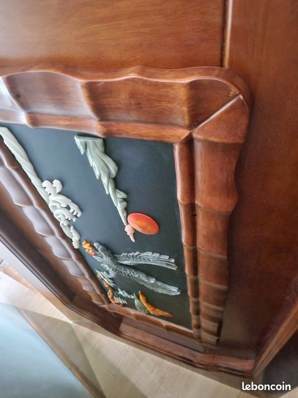 Table asiatique avec 4 chaise en bois vitrée (image 4)