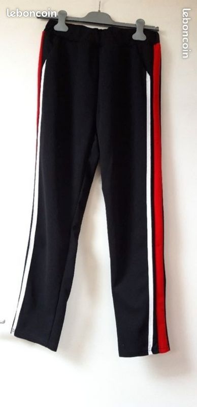 Pantalon jeggings noir bande rouge Mim (image 1)