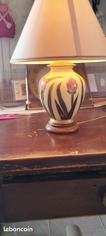 IDA BELLINI GRANDE et belle lampe vintage en céramique à décor floral avec abat EUR 225,00 - FR