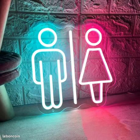 Enseigne Néon LED Toilette Unisexe Personnalisable 30x15cm - Décoration Murale