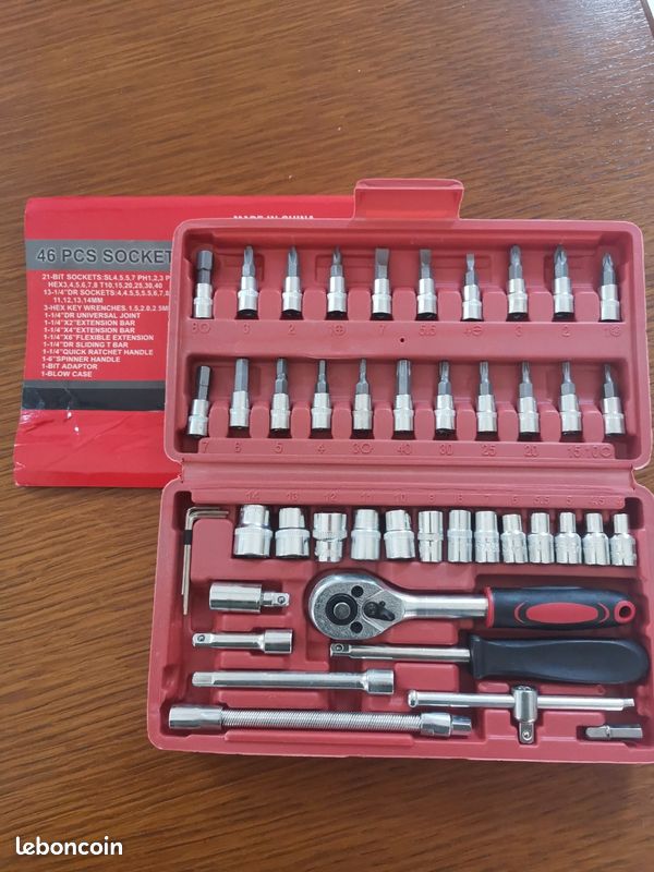 PGROUP Lot de 44 douilles métriques et SAE 1/4" avec clé à cliquet