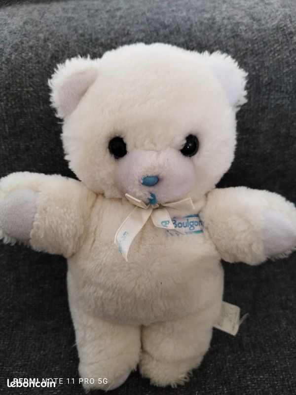 Doudou Peluche ours blanc jaune BOULGOM