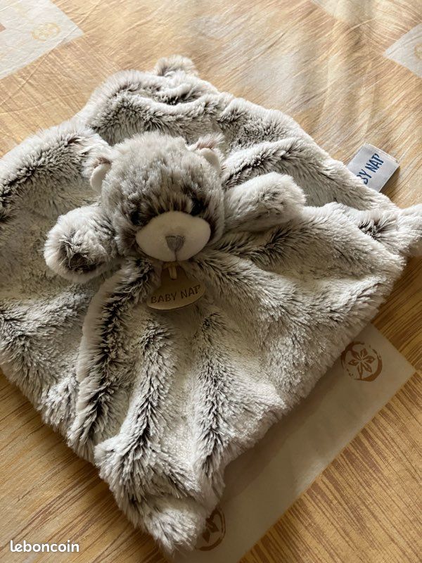 Doudou plat ours les flocons chiné gris blanc -BabyNat- TBE (image 1)