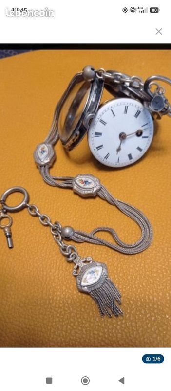 Petite chaîne de montre argent maillon filigrané. - Bijoux Anciens Schaffner