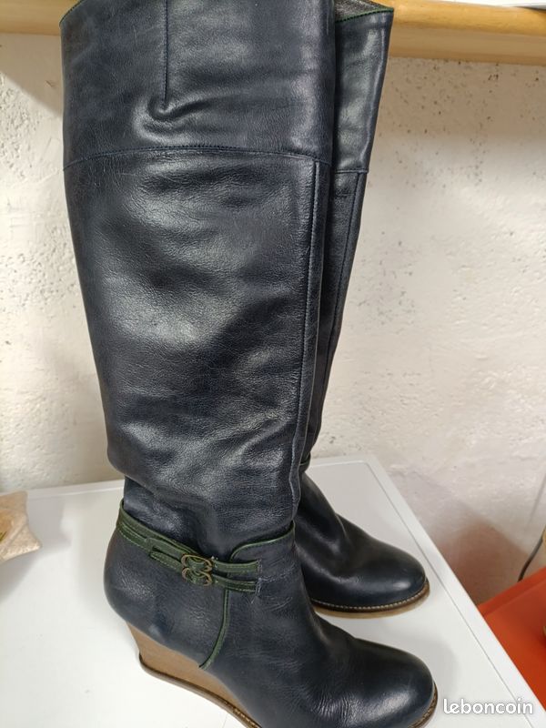 Bottines Bocage Cuir Noir Et Gris - Taille 40 - Talons Plats - Très Bon état