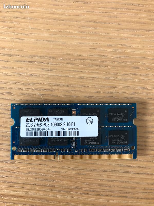 Barrette mémoire RAM Elpida 2Go 2Rx8 PC3-10600S DDR3 SO-DIMM (image 1)