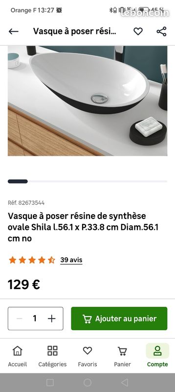 Vasque à poser ovale (image 1)